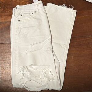 American Eagle High Rise Baggy Distressed Straight Jeans - 8 - White